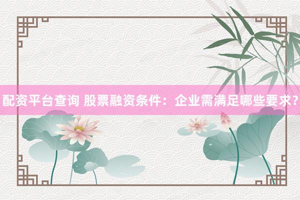 配资平台查询 股票融资条件：企业需满足哪些要求？