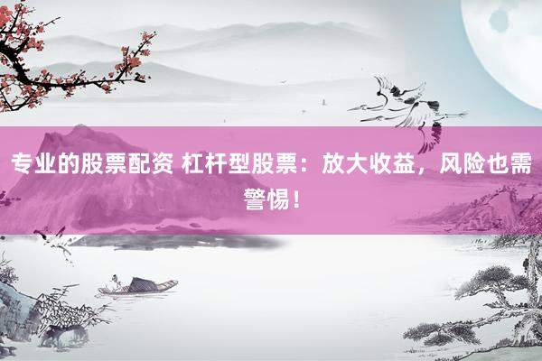 专业的股票配资 杠杆型股票：放大收益，风险也需警惕！