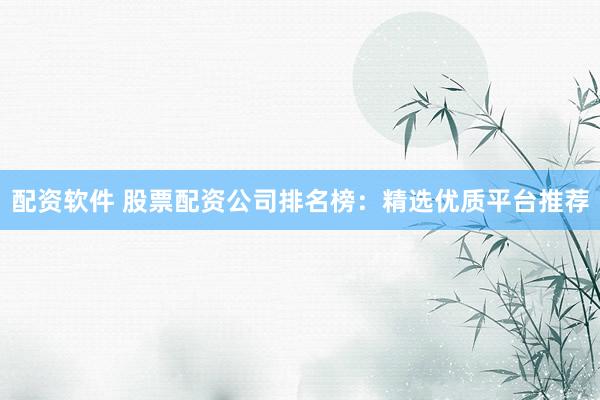 配资软件 股票配资公司排名榜：精选优质平台推荐