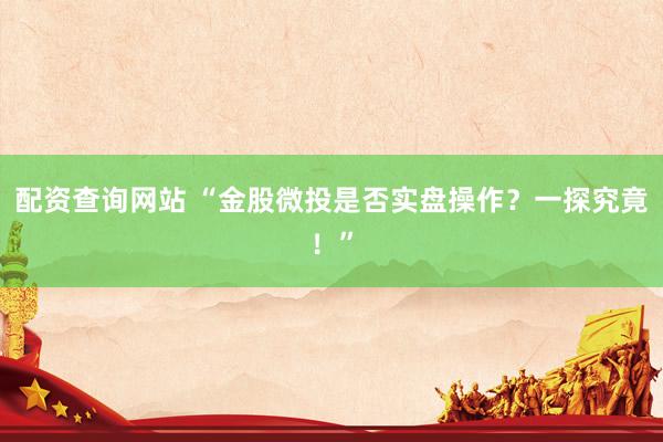 配资查询网站 “金股微投是否实盘操作？一探究竟！”
