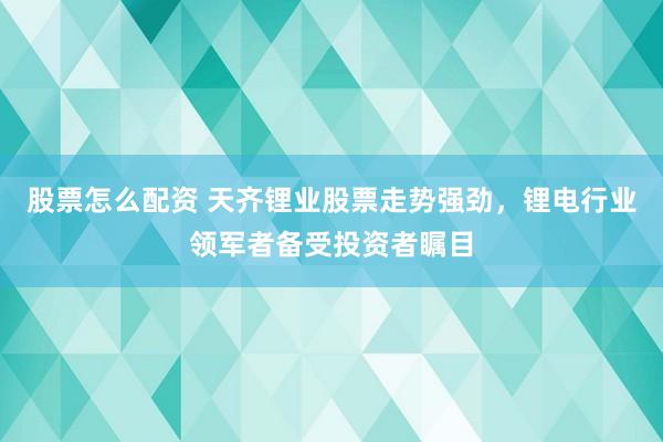 股票怎么配资 天齐锂业股票走势强劲，锂电行业领军者备受投资者瞩目
