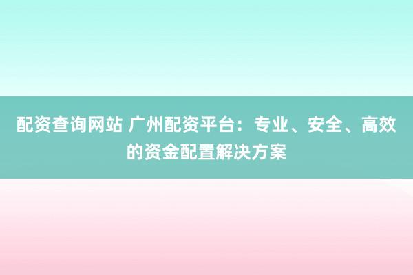 配资查询网站 广州配资平台：专业、安全、高效的资金配置解决方案