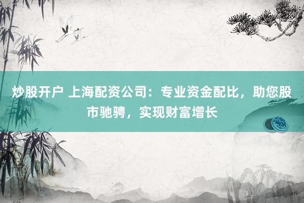 炒股开户 上海配资公司：专业资金配比，助您股市驰骋，实现财富增长