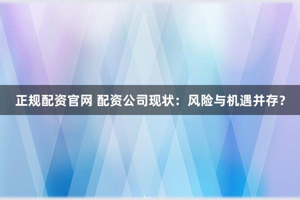 正规配资官网 配资公司现状：风险与机遇并存？