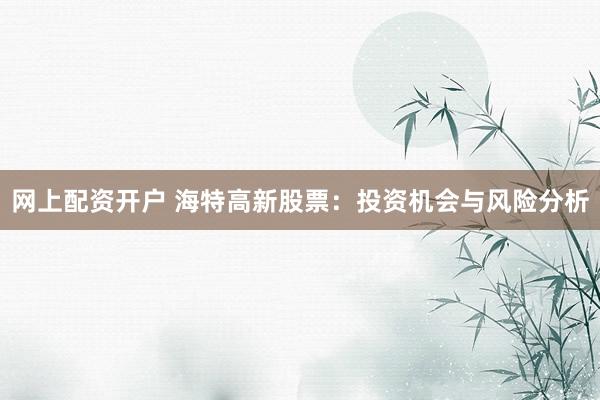 网上配资开户 海特高新股票：投资机会与风险分析
