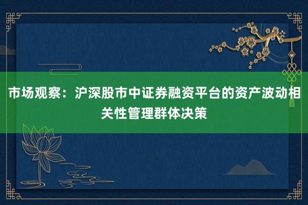 市场观察：沪深股市中证券融资平台的资产波动相关性管理群体决策