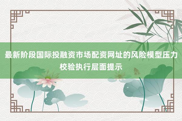 最新阶段国际投融资市场配资网址的风险模型压力校验执行层面提示