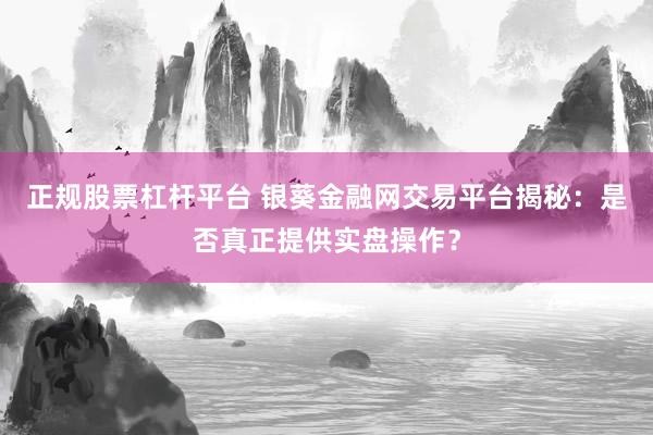 正规股票杠杆平台 银葵金融网交易平台揭秘:是否真正提供实盘操作?