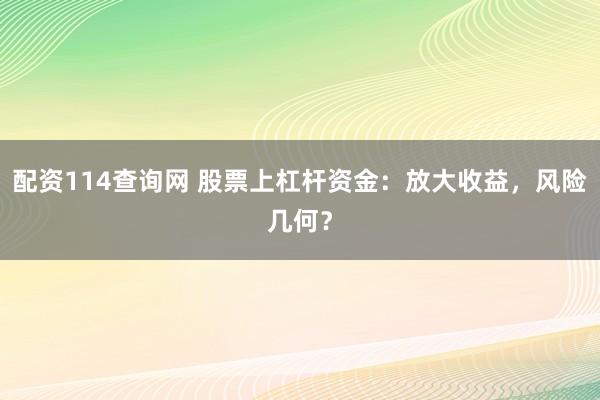 配资114查询网 股票上杠杆资金：放大收益，风险几何？