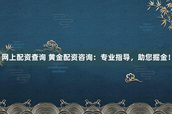 网上配资查询 黄金配资咨询:专业指导,助您掘金!
