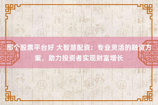 那个股票平台好 大智慧配资：专业灵活的融资方案，助力投资者实现财富增长